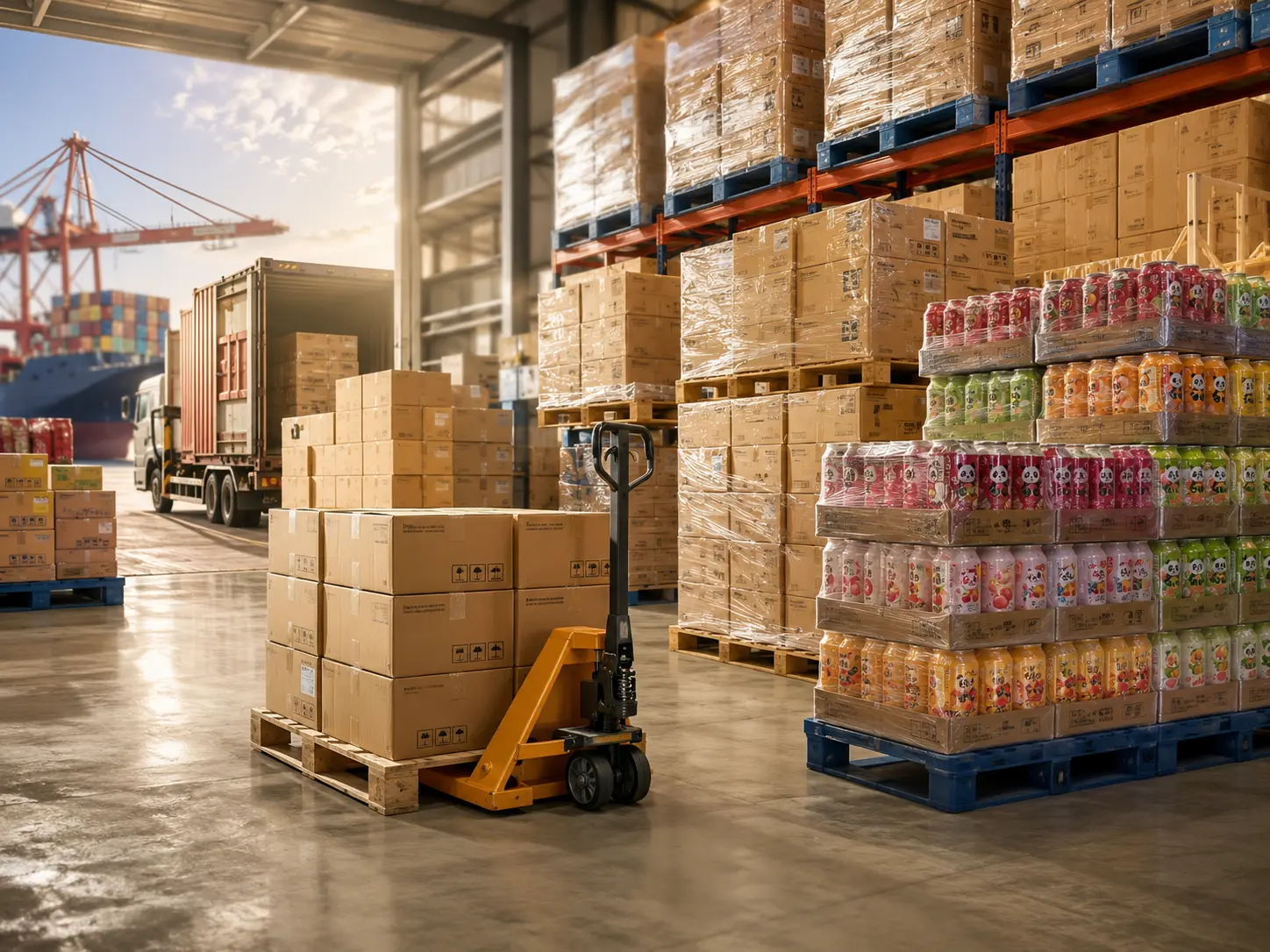 Warehouse logistics and palletized snack and drink inventory