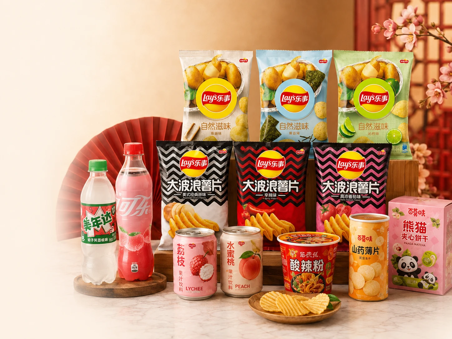 Chinese snack and drink product collage